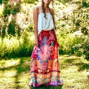 Spell & The Gypsy Lotus Maxi Split Skirt Ruby Size Medium